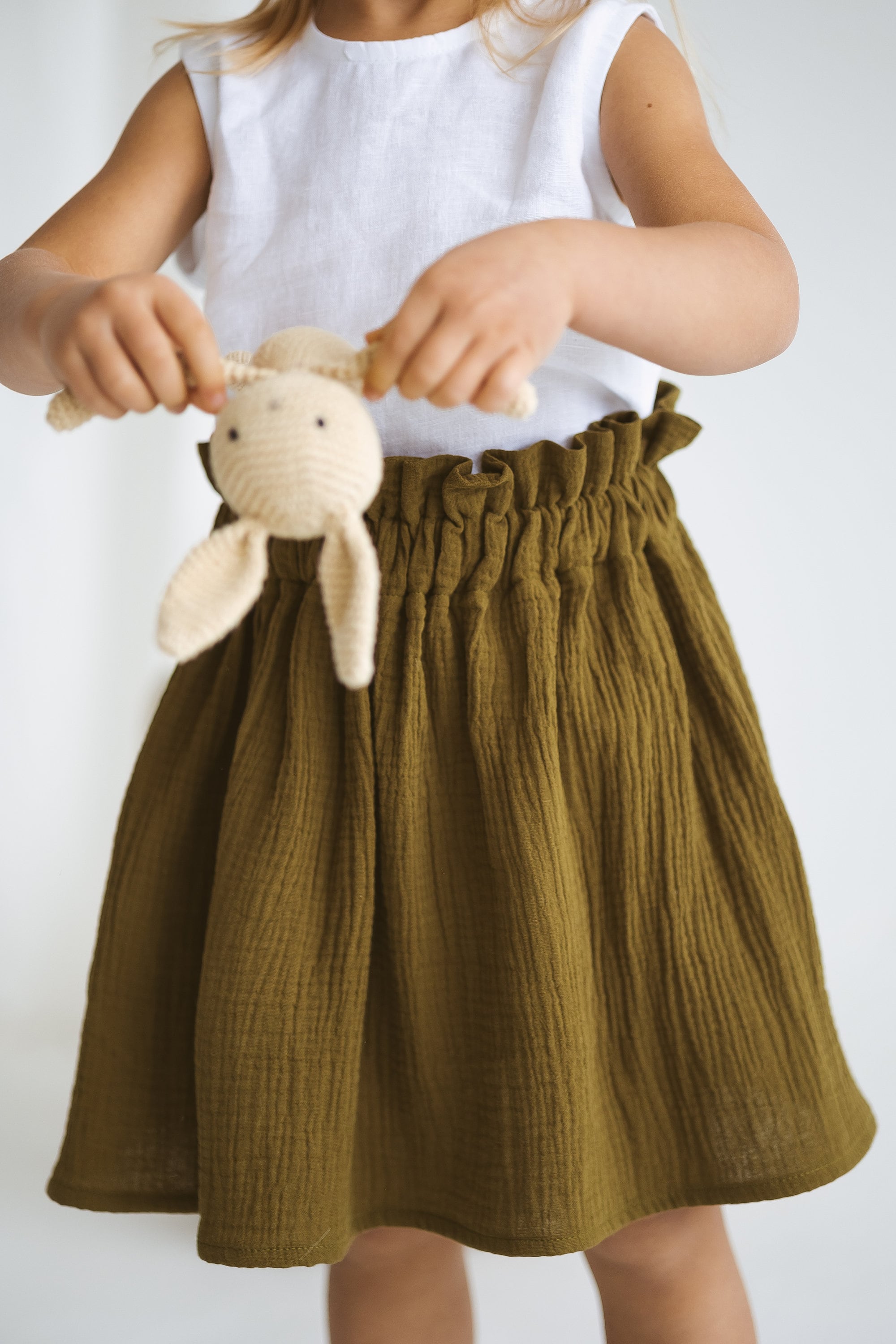 Olive Green Girls Muslin Skirt