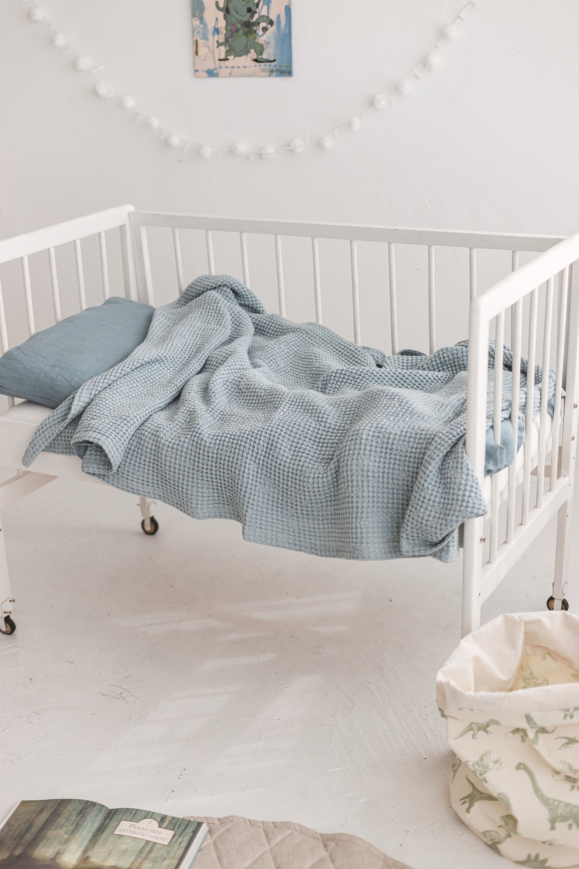 Light Blue Waffle Linen Baby Blanket