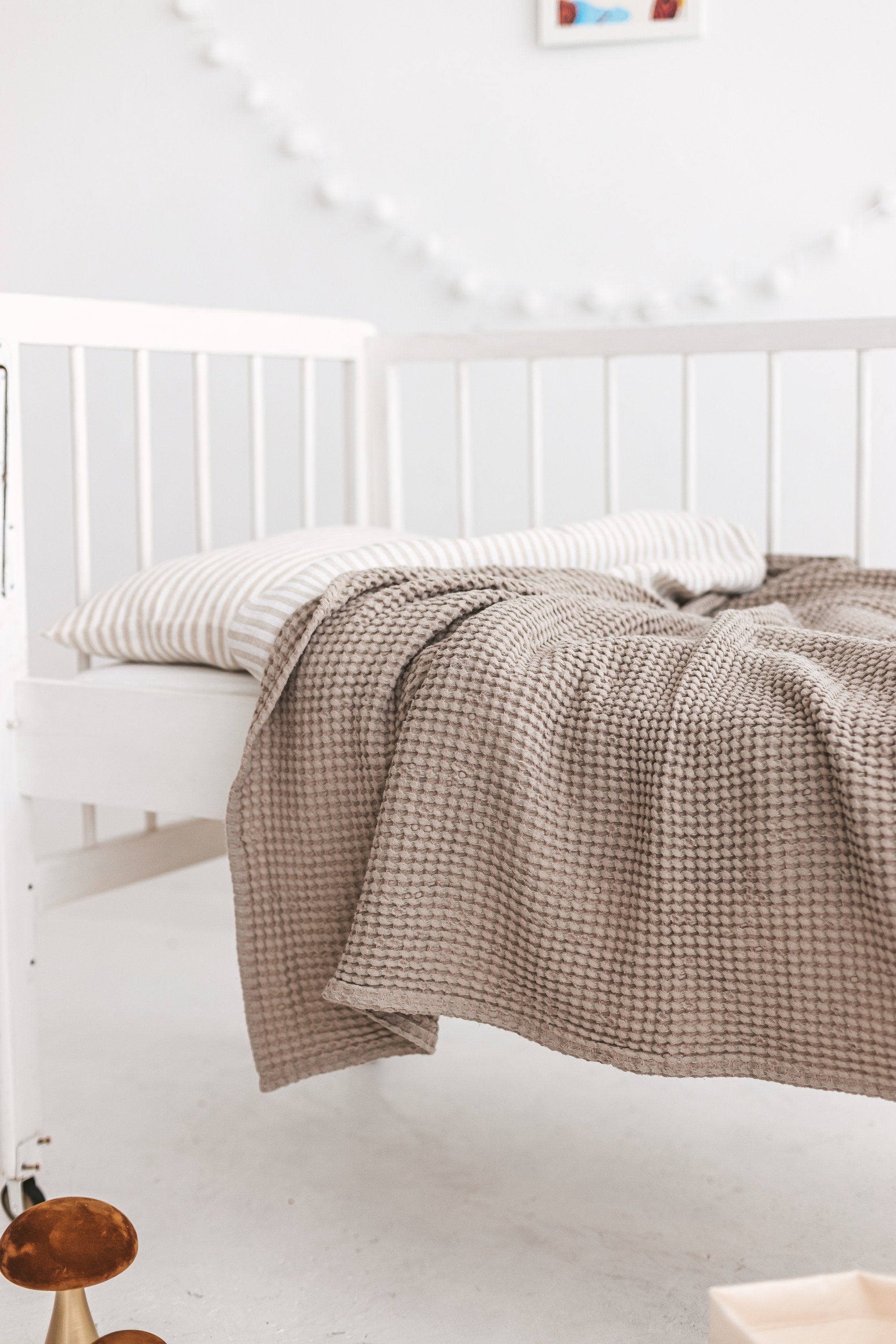 Light Gray Waffle Linen Baby Blanket