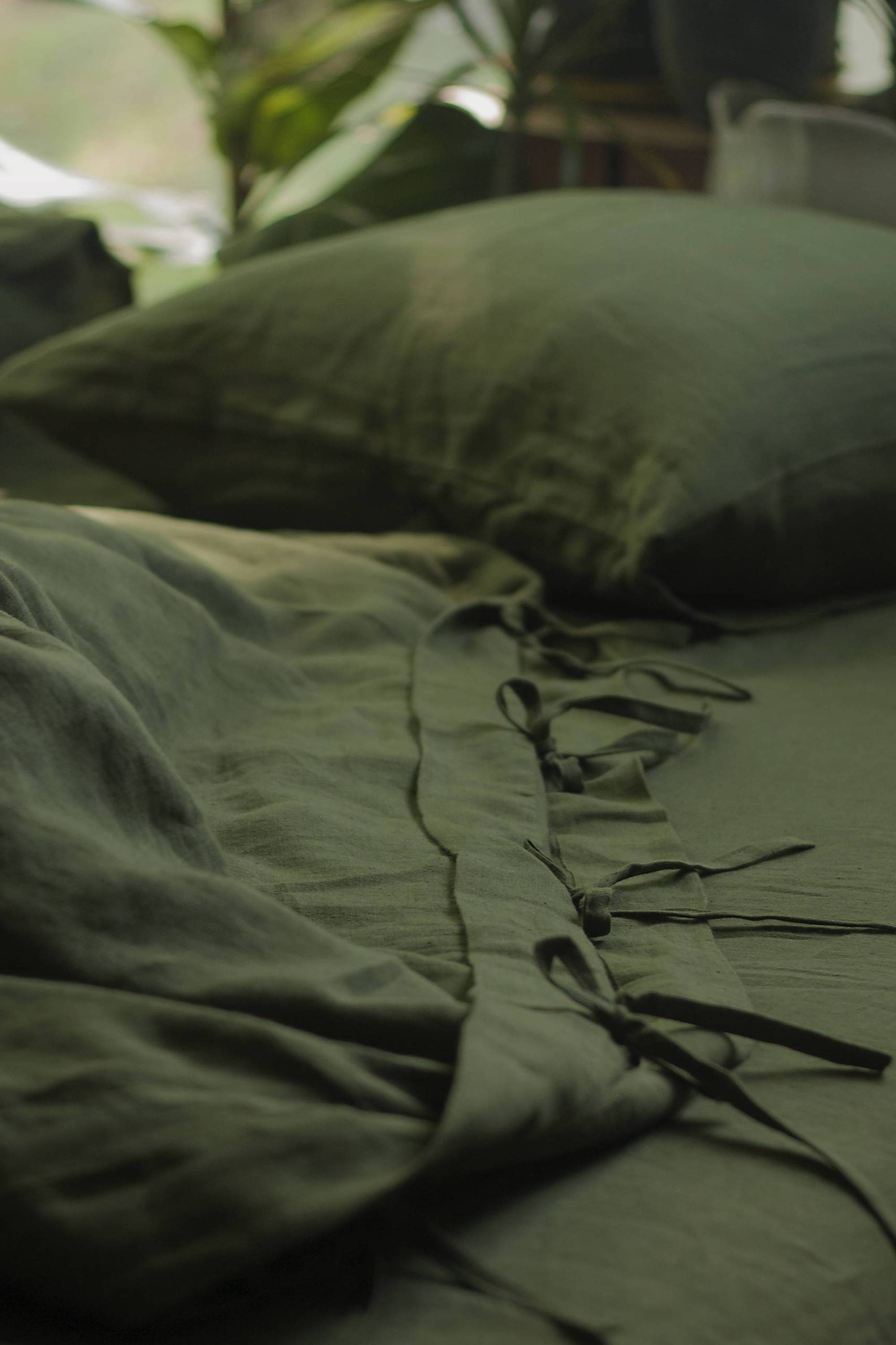 Forest Green Linen Duvet Cover