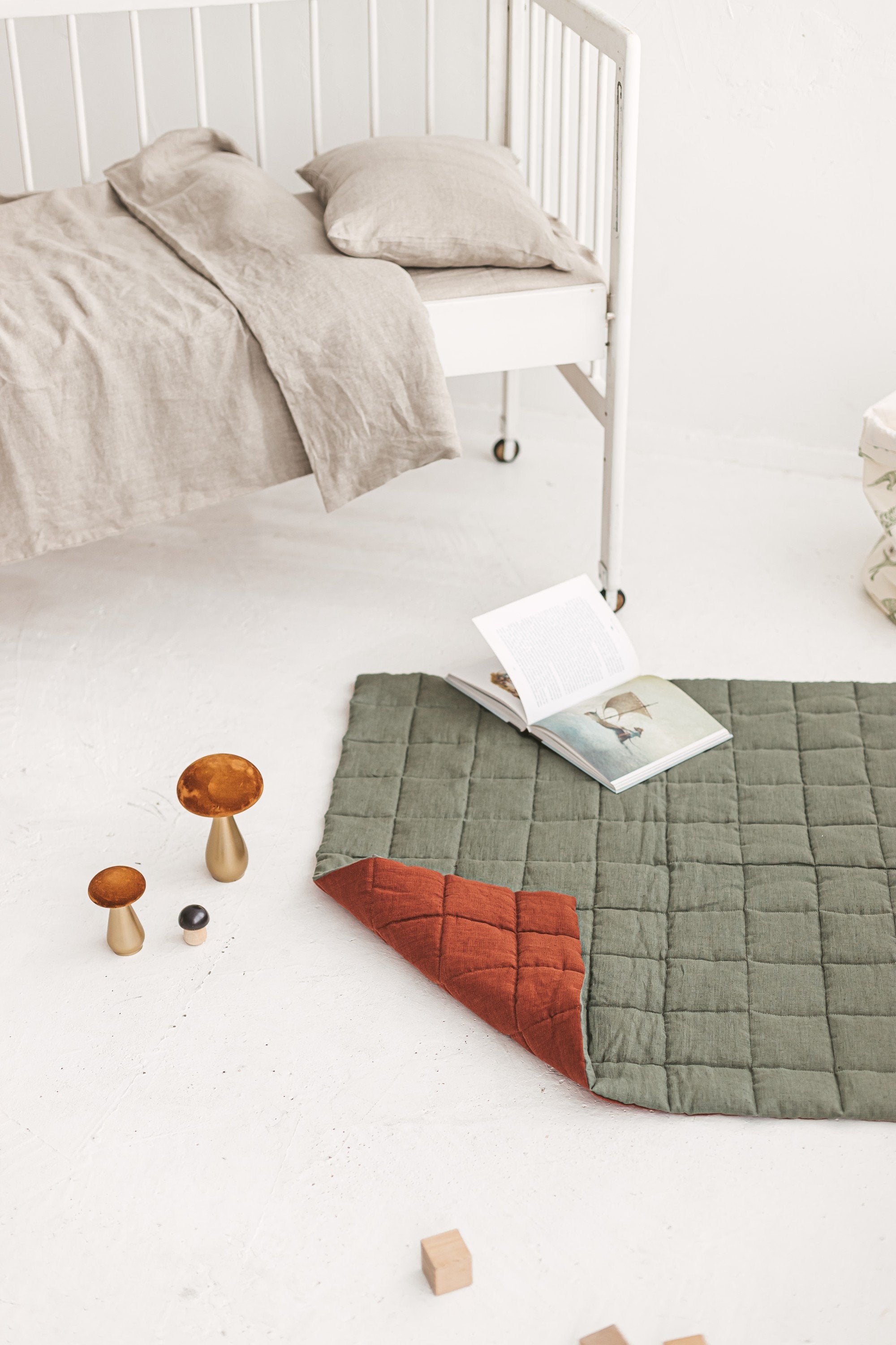 Rusty Safari Green Linen Baby Padded Play Mat