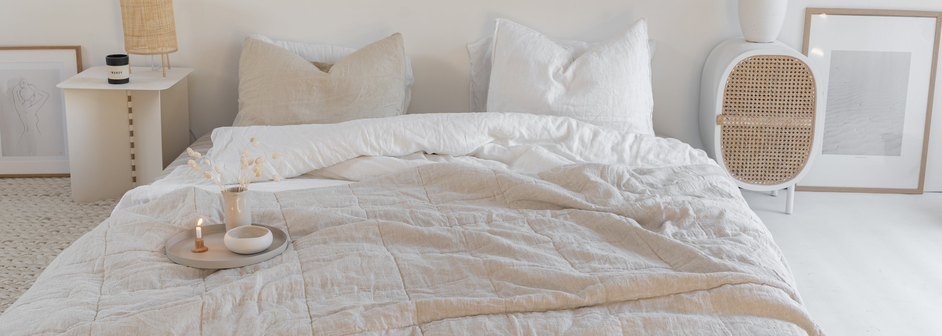 Waffle linen cotton blend bedspread