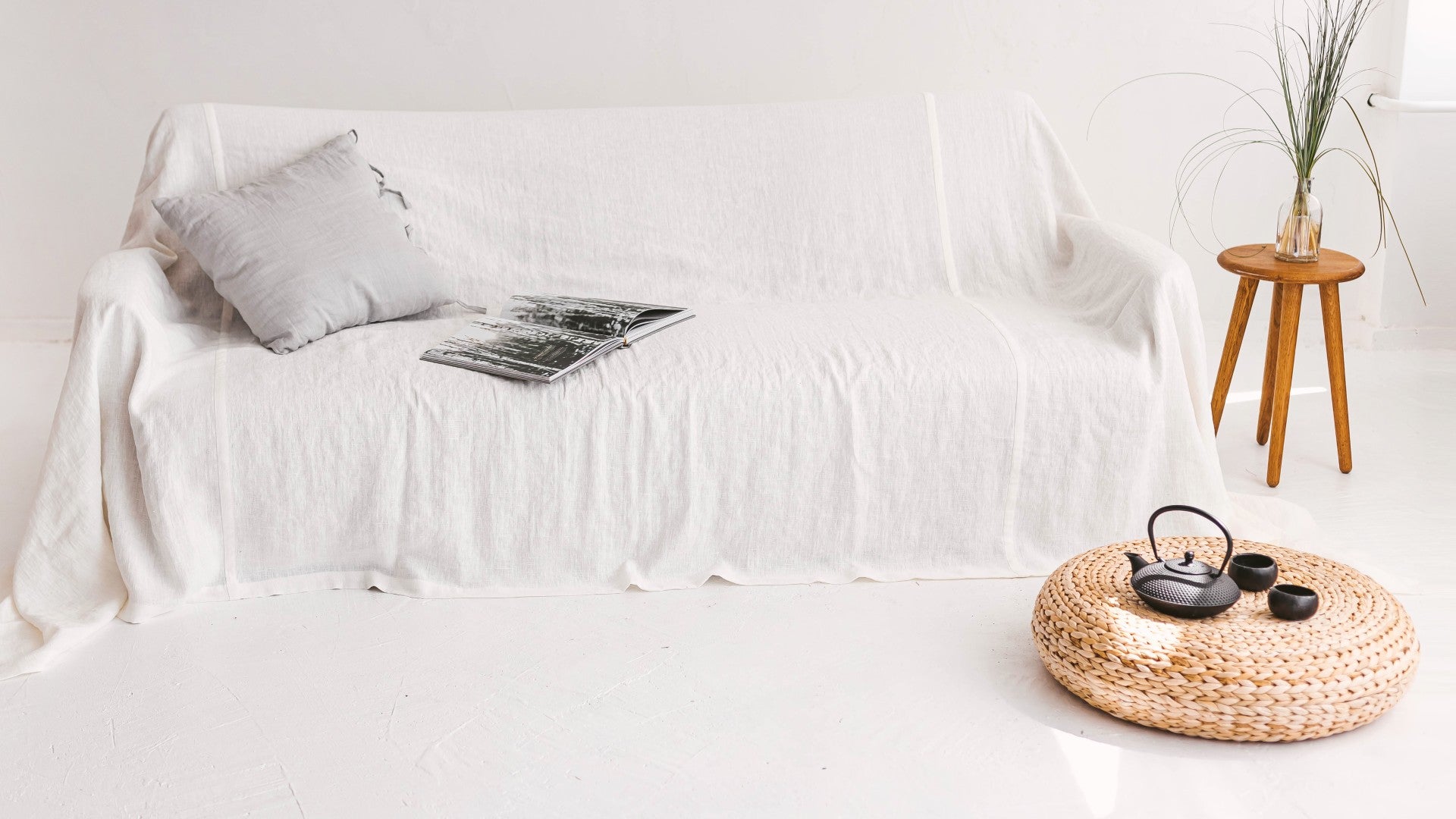 100% pure linen sofa couch cover