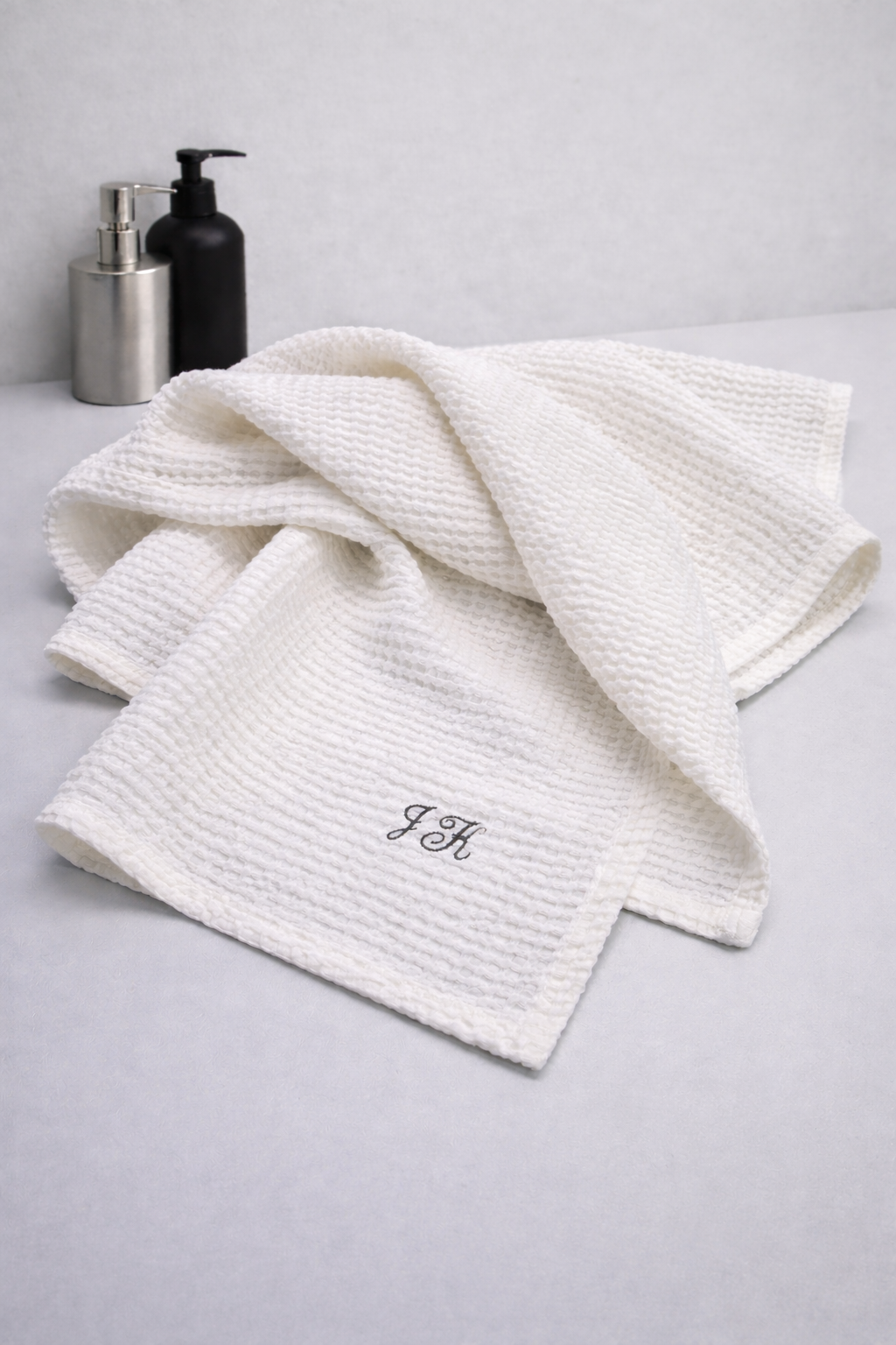 Waffle Linen–Cotton Bath Towel with personalized initials