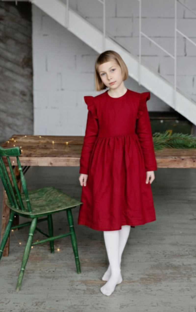 red linen girls dress