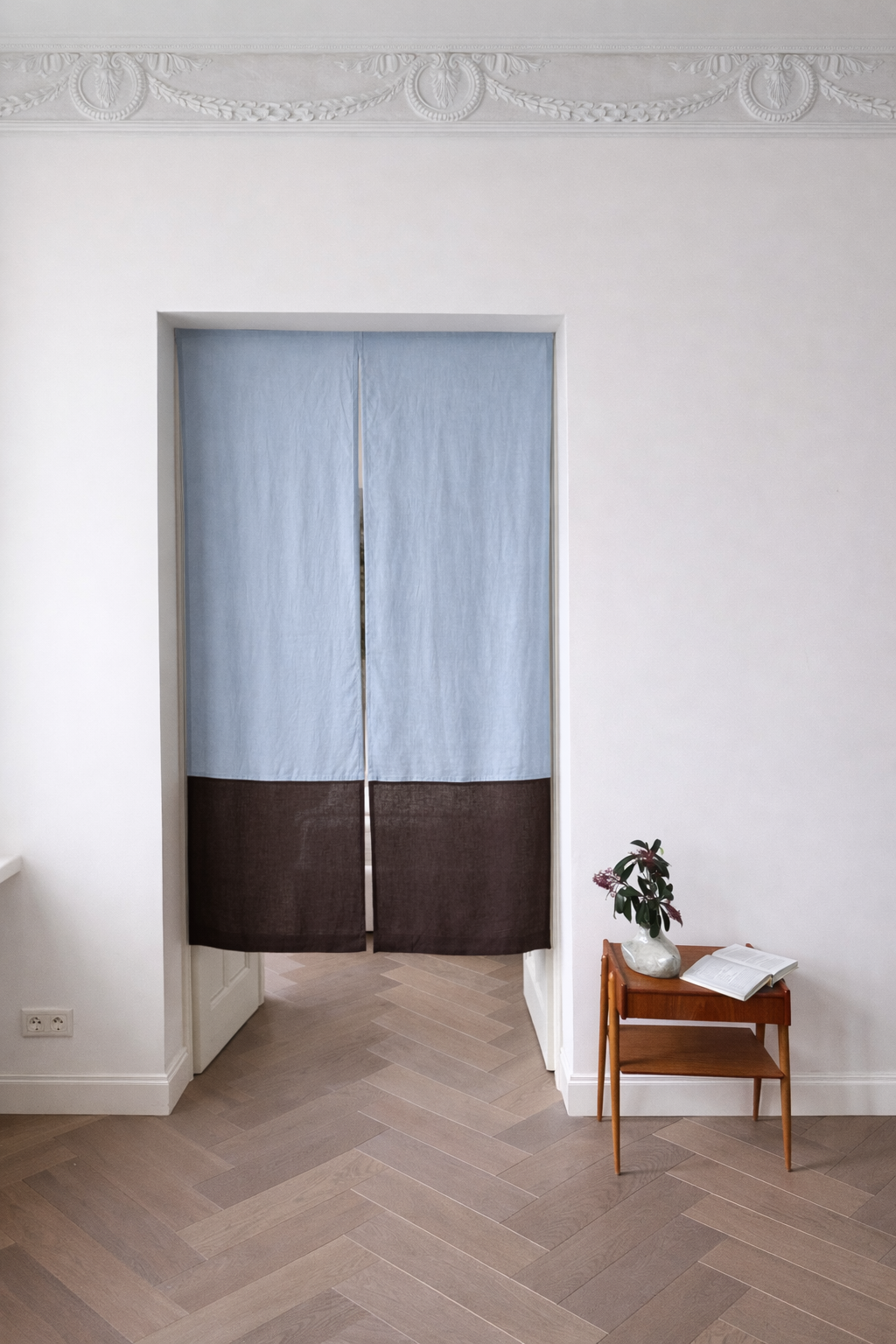 color block linen noren curtain with velcro tape