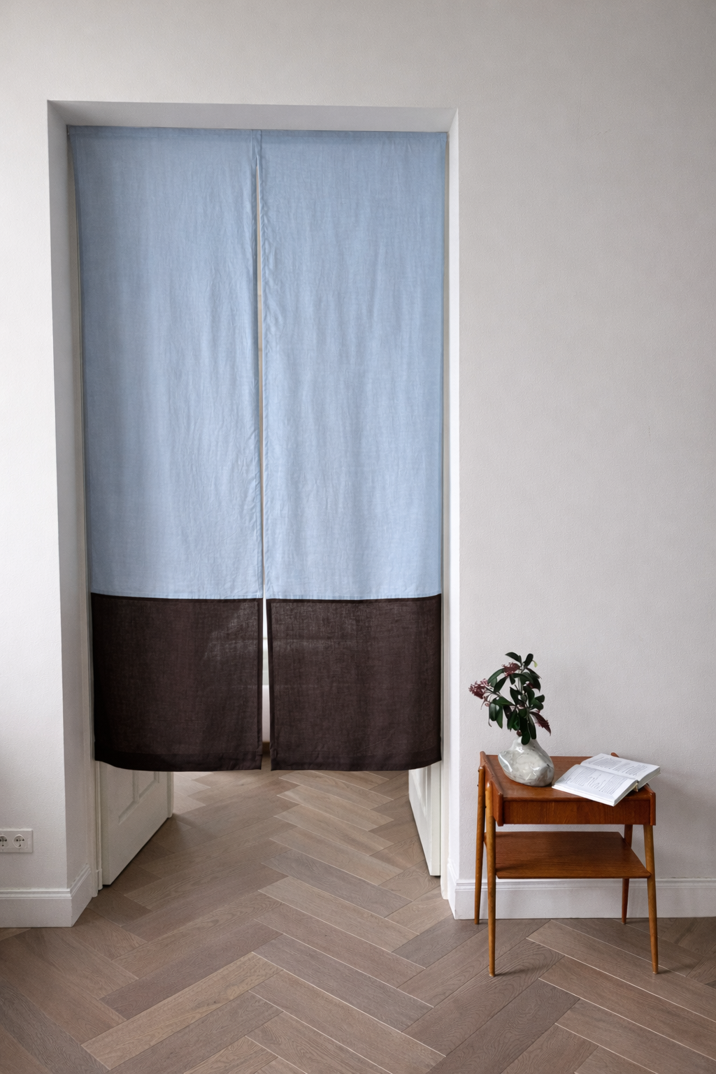 color block linen door curtain with velcro tape
