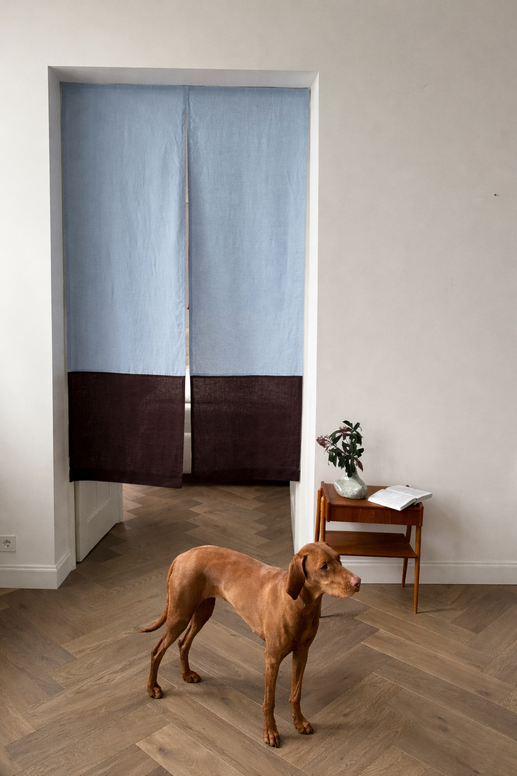 color block linen door curtain with velcro tape