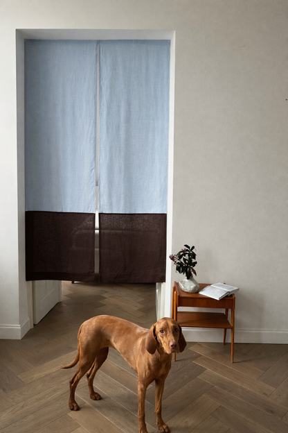 color block linen door curtain with velcro tape