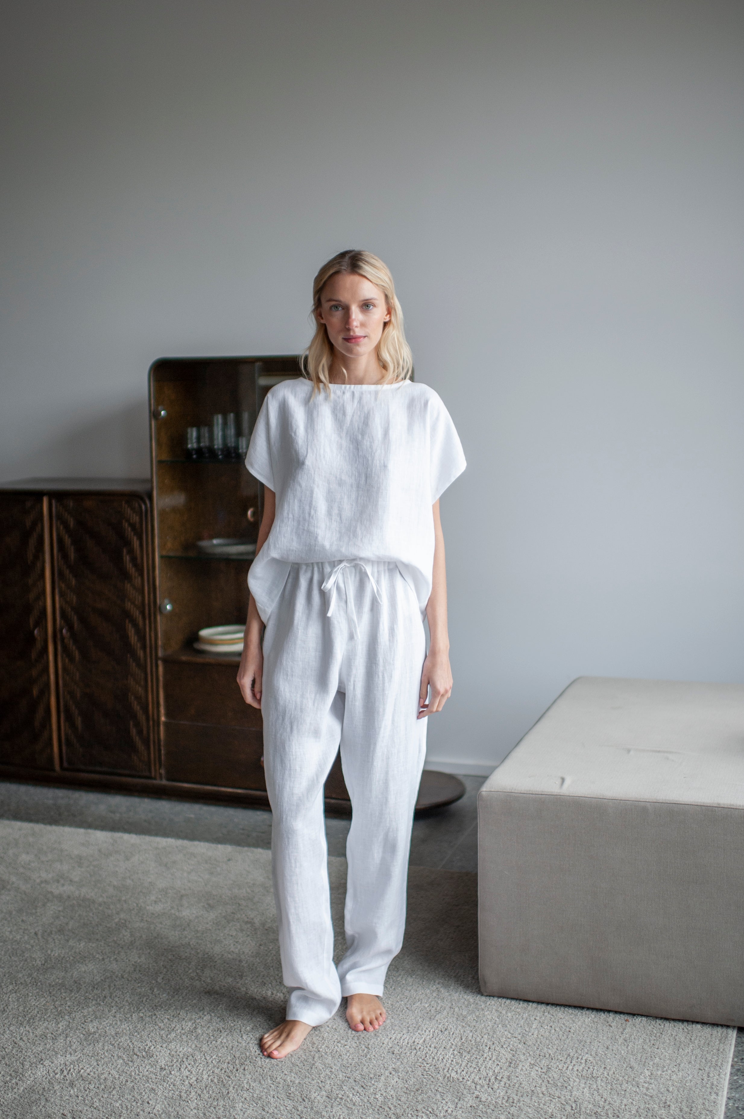 White linen pajama set