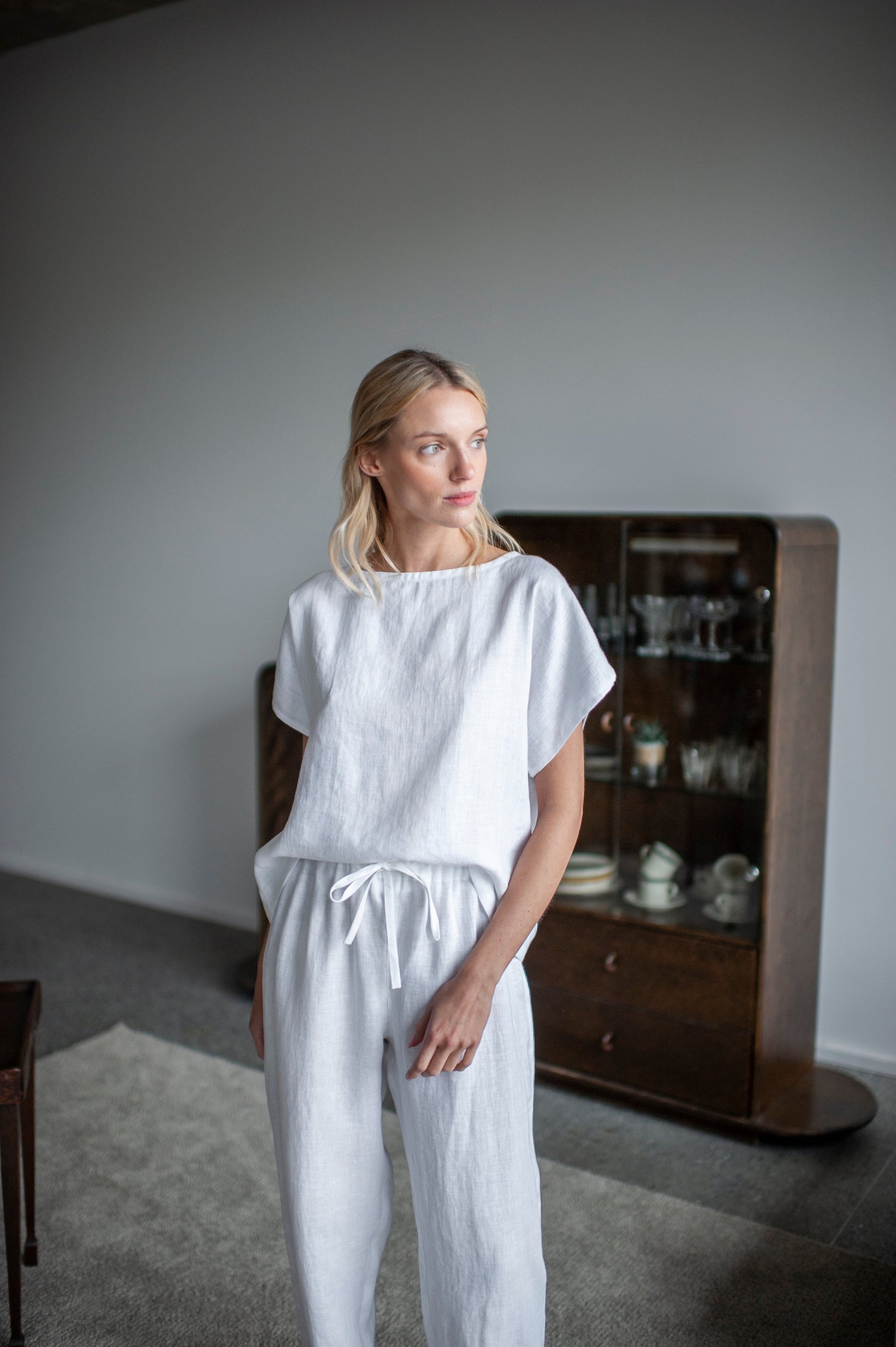 White linen pajama set