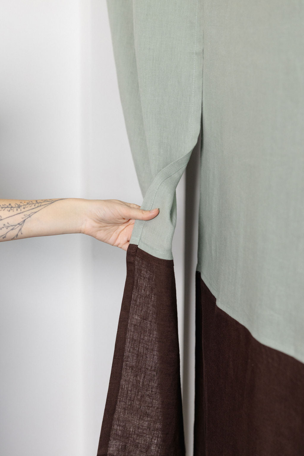 color block linen door curtain with velcro tape