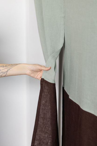 color block linen door curtain with velcro tape