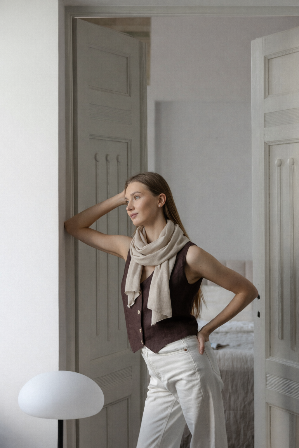 lightweight beige linen scarf