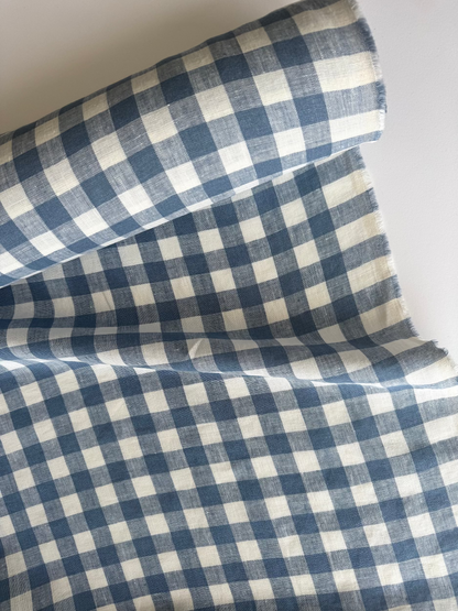 blue gingham linen fabric