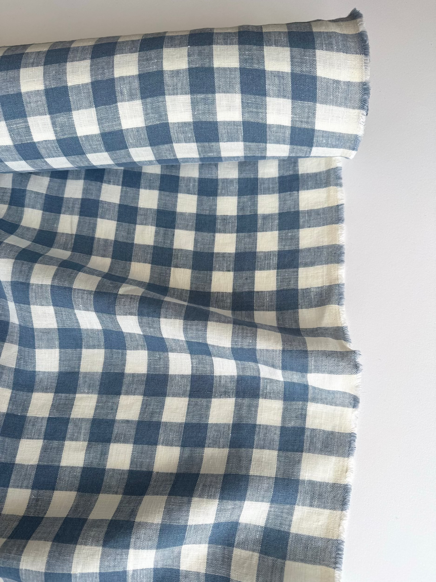 blue gingham linen fabric