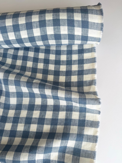 blue gingham linen fabric