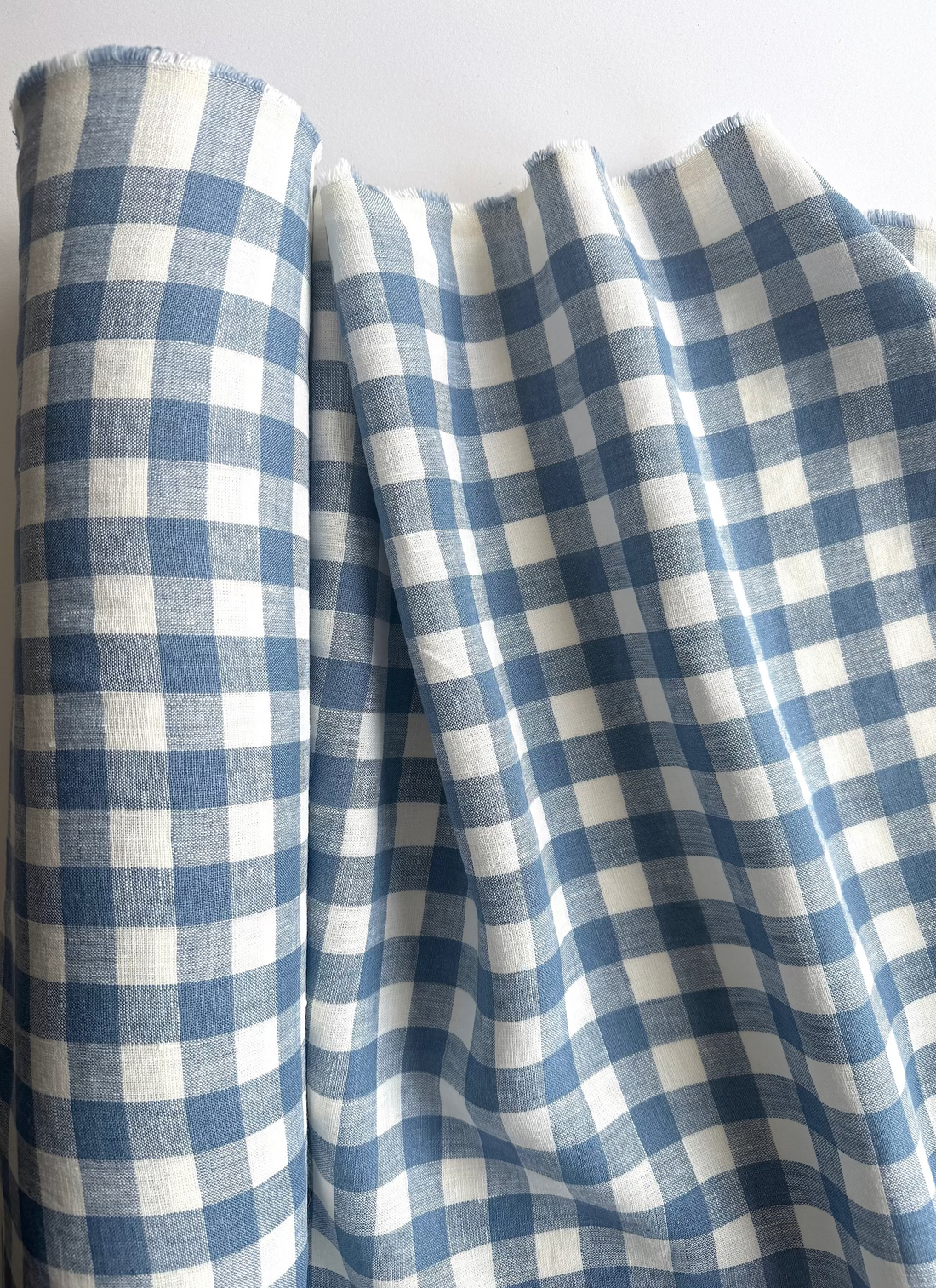 blue gingham linen fabric