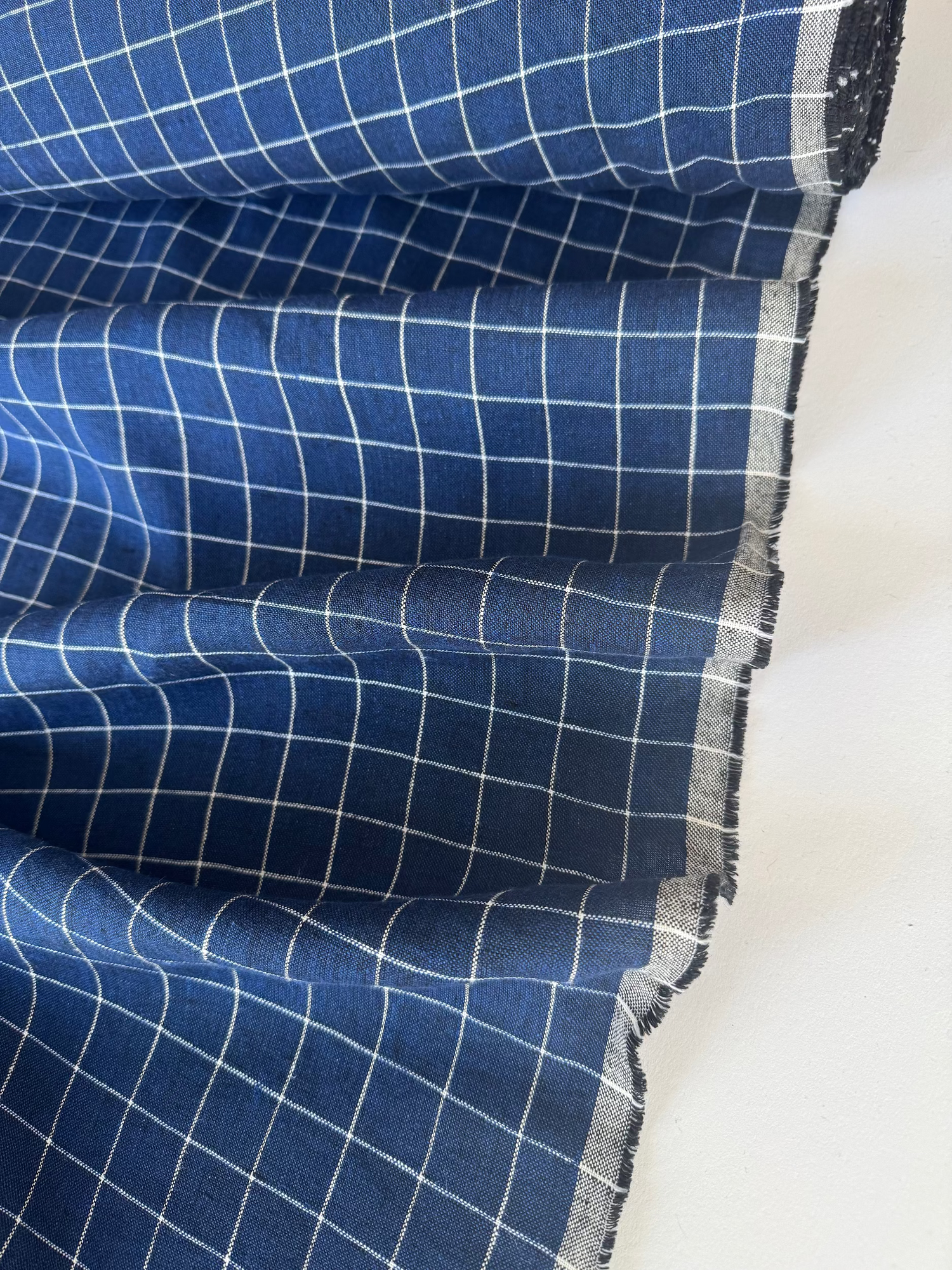 blue gingham linen fabric