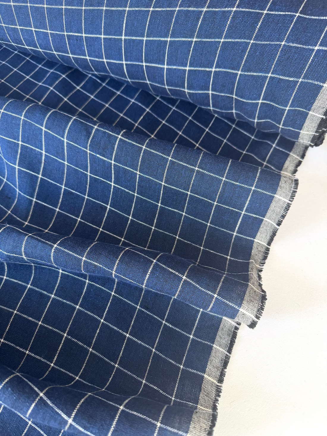 blue gingham linen fabric