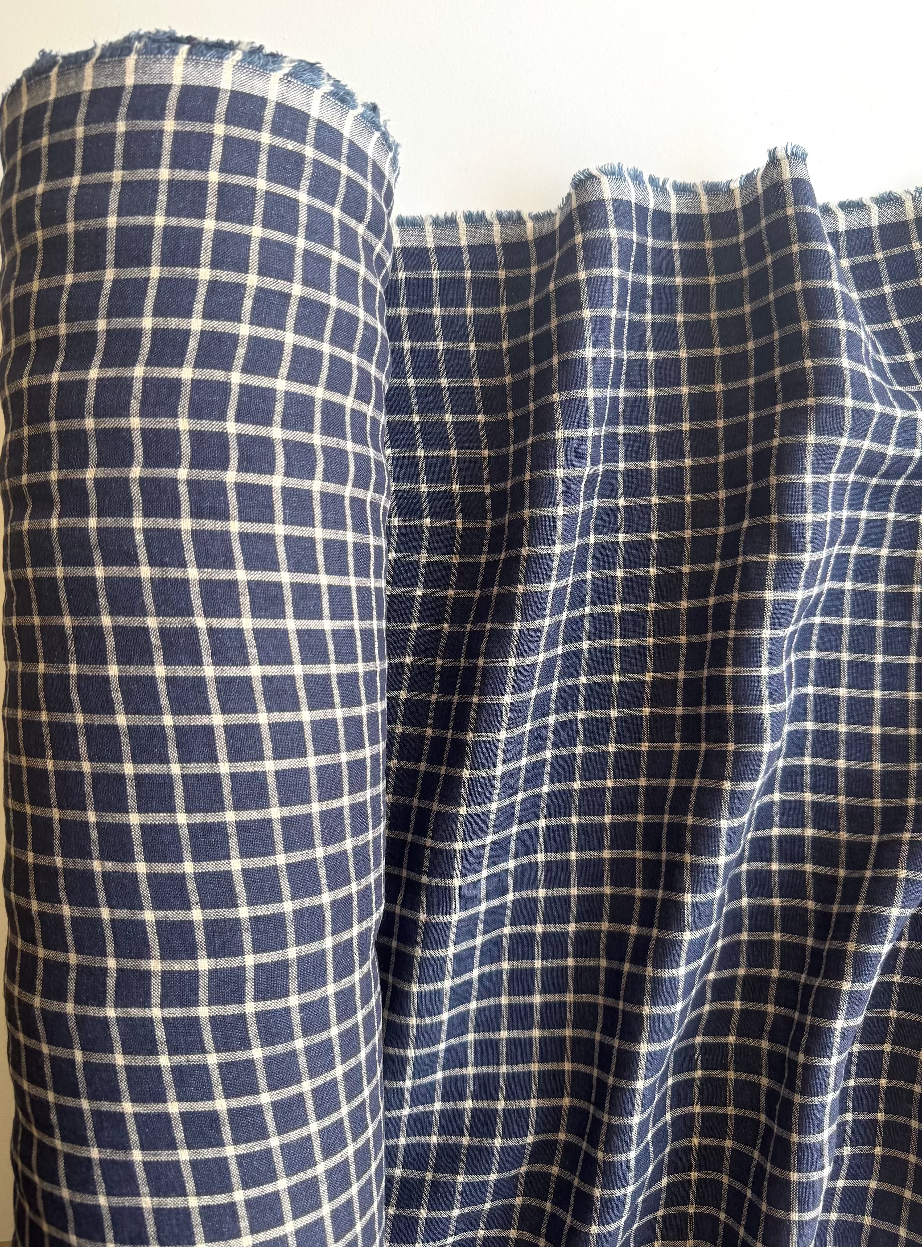 blue checkered linen fabric