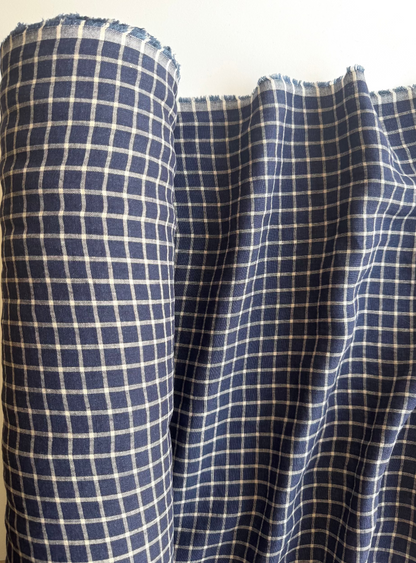 blue checkered linen fabric
