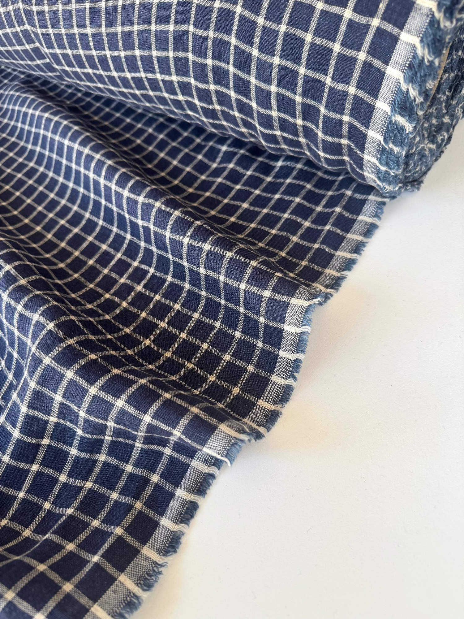 blue checkered linen fabric
