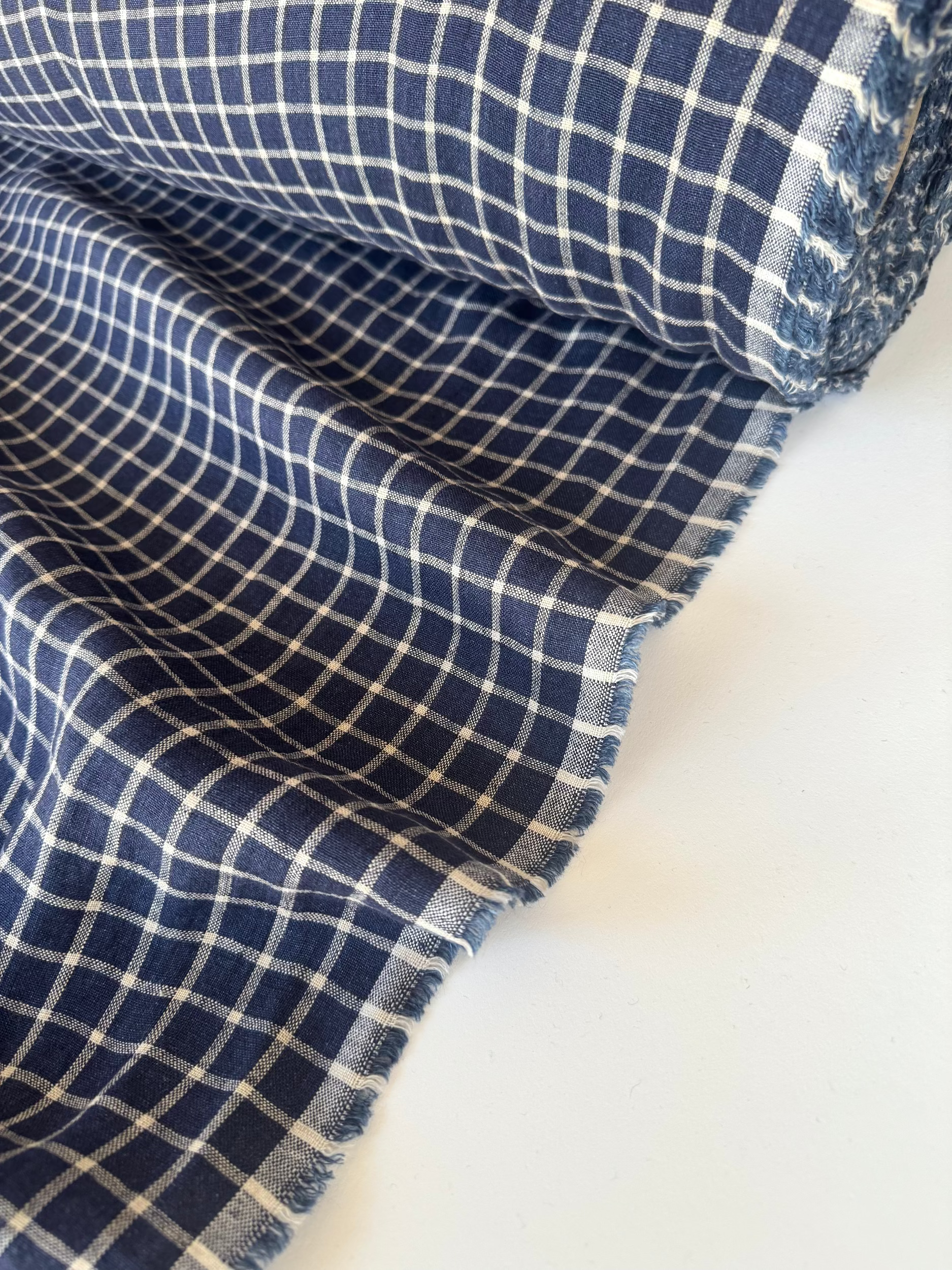 blue checkered linen fabric