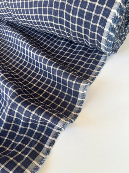 blue checkered linen fabric