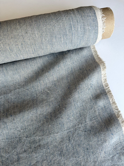 striped blue linen fabric