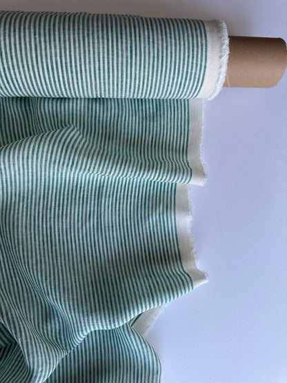 Kelly green stripes linen fabric
