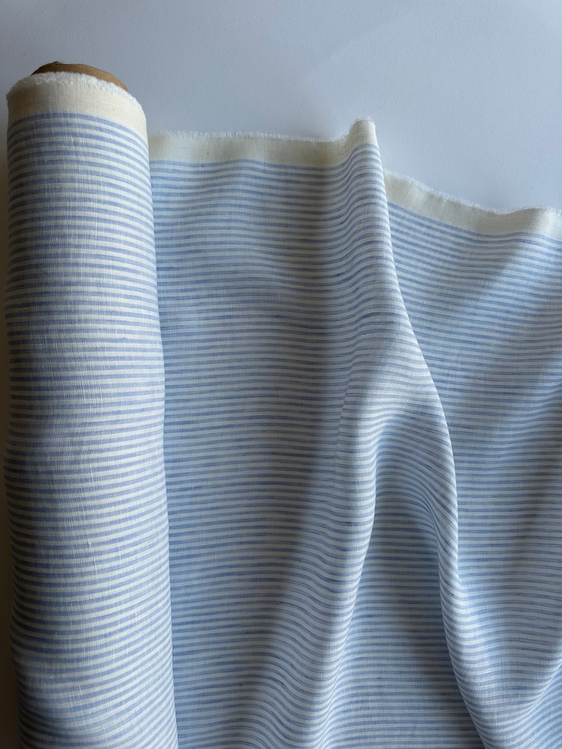 blue and white striped linen fabric