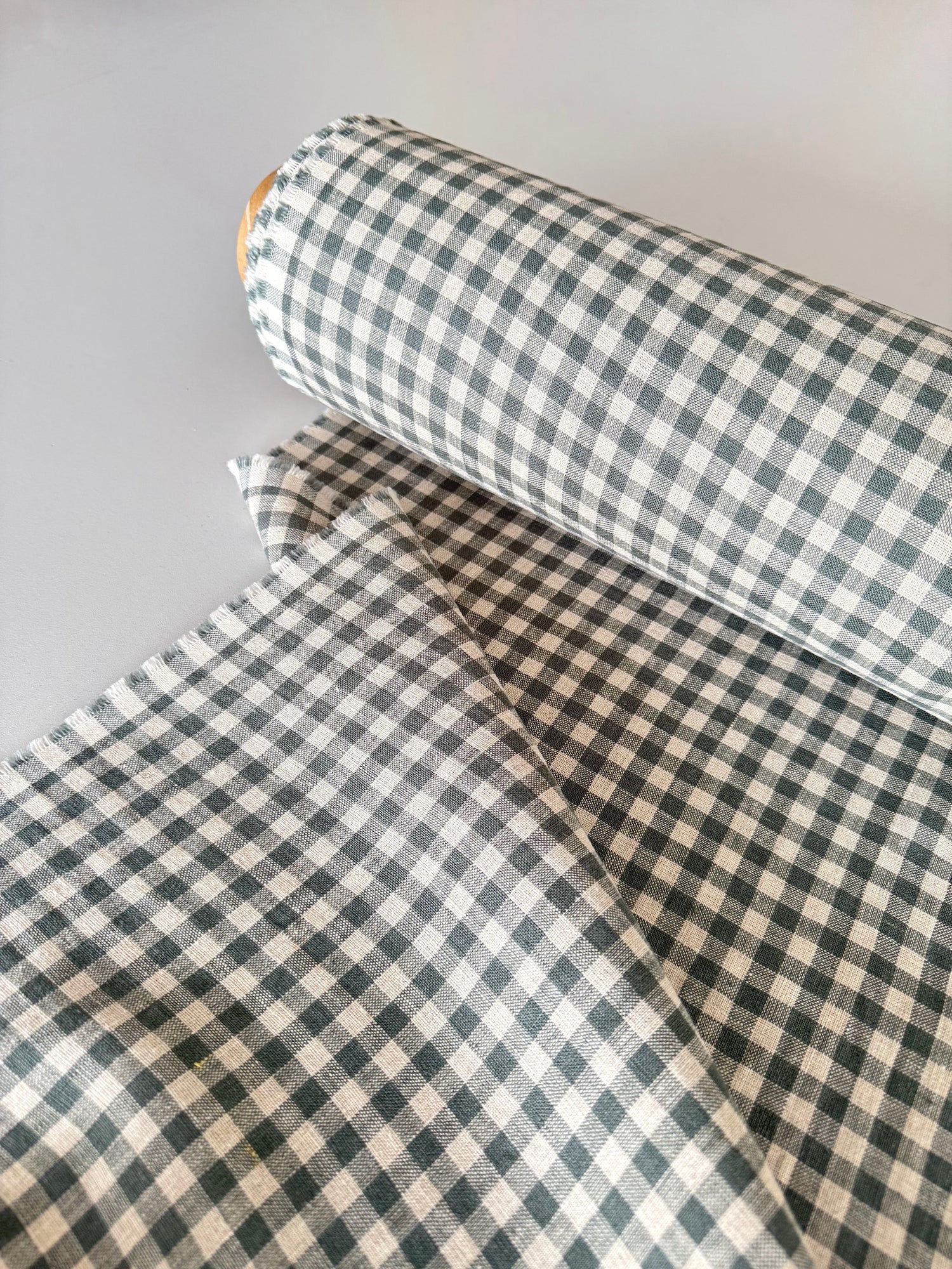 gray green gingham linen fabric