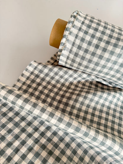 gray green gingham linen fabric