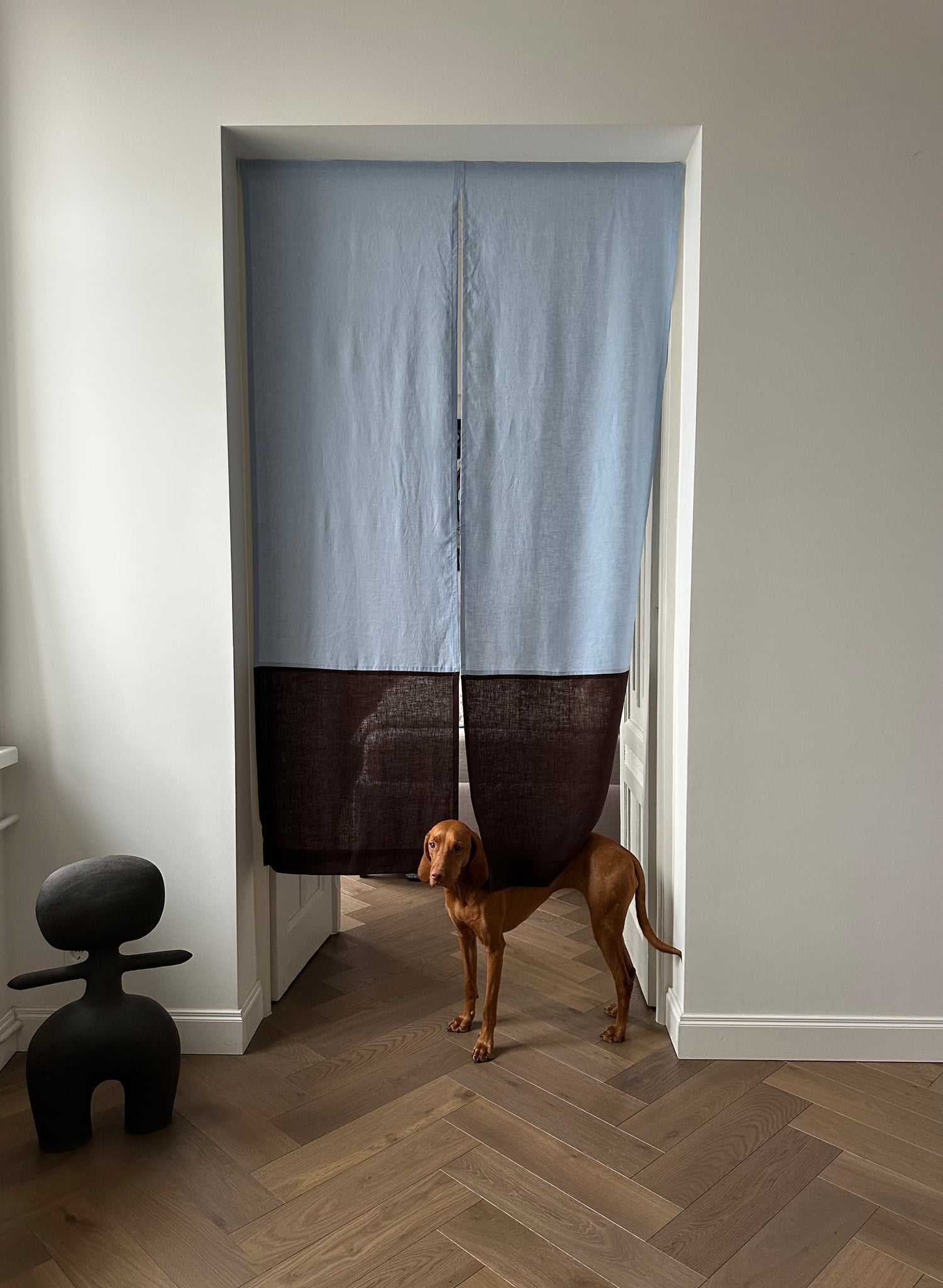 color block linen door curtain with velcro tape