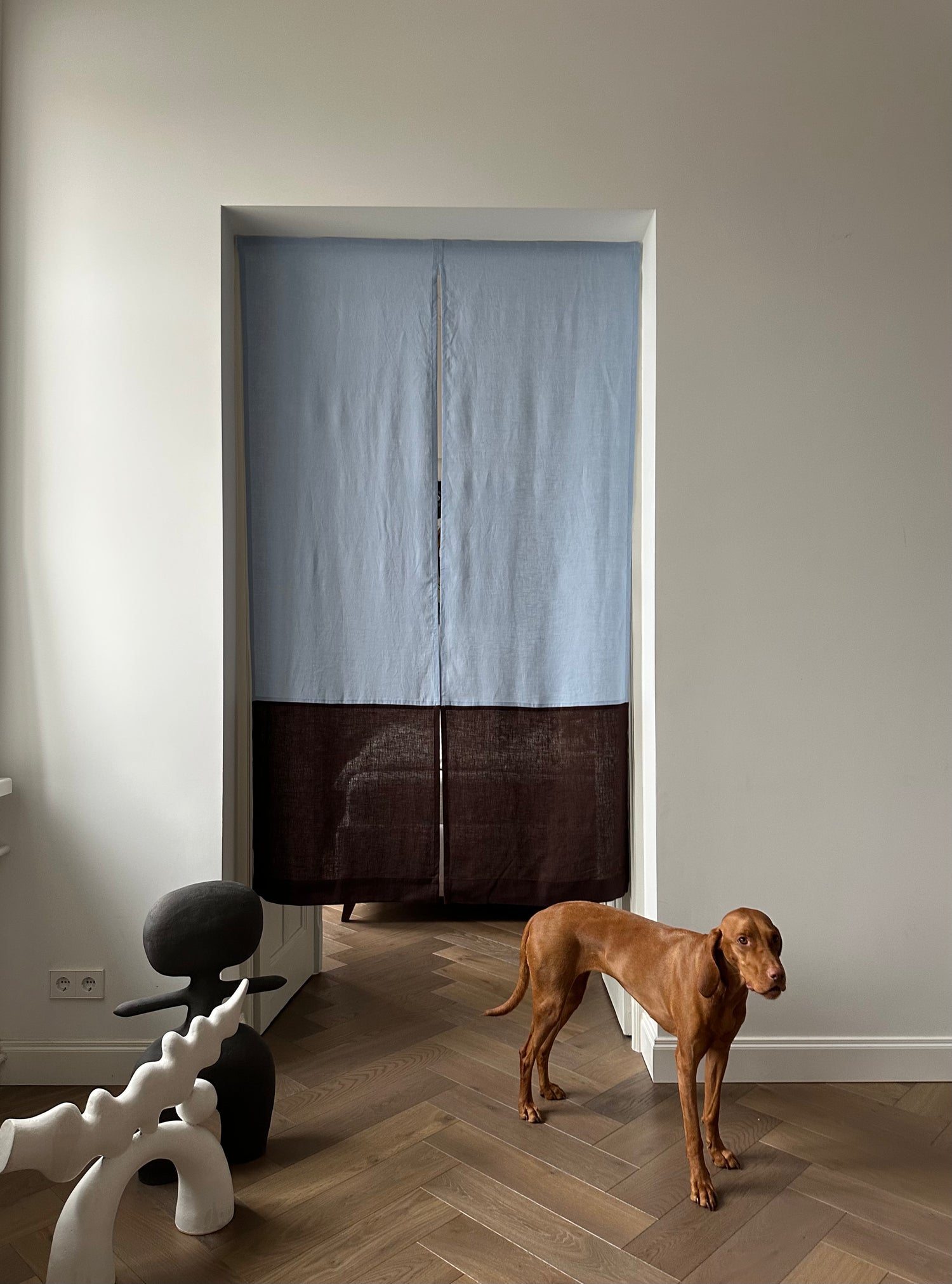 color block linen door curtain with velcro tape