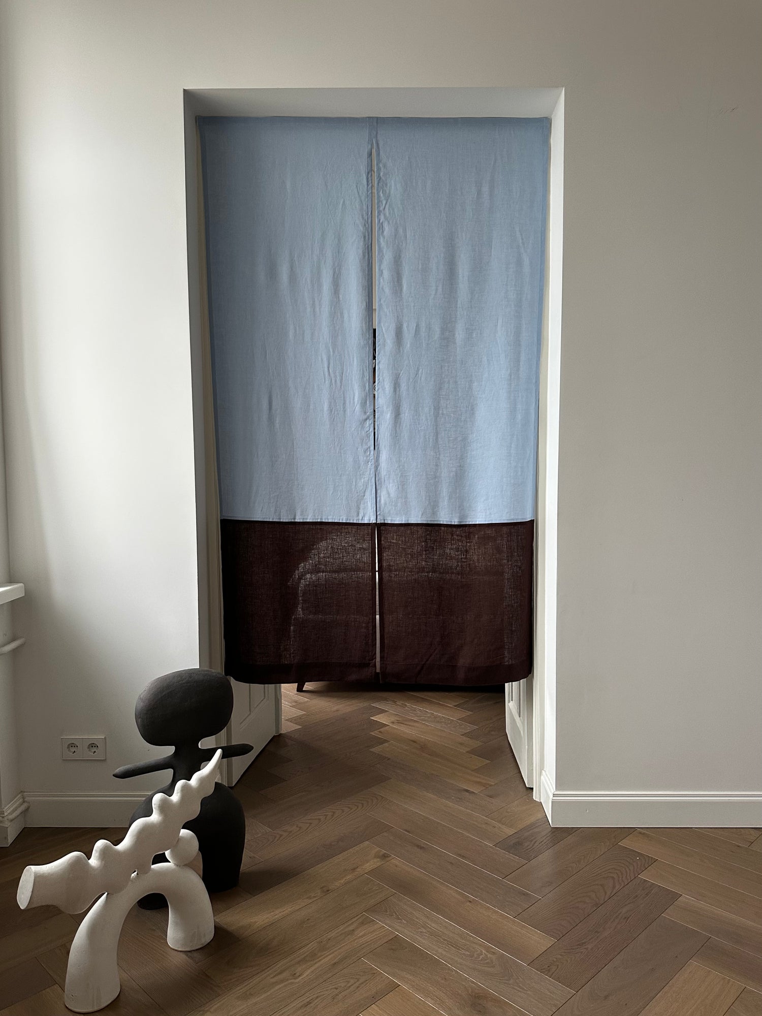 color block linen door curtain with velcro tape