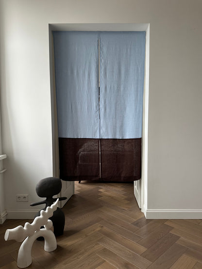 color block linen door curtain with velcro tape