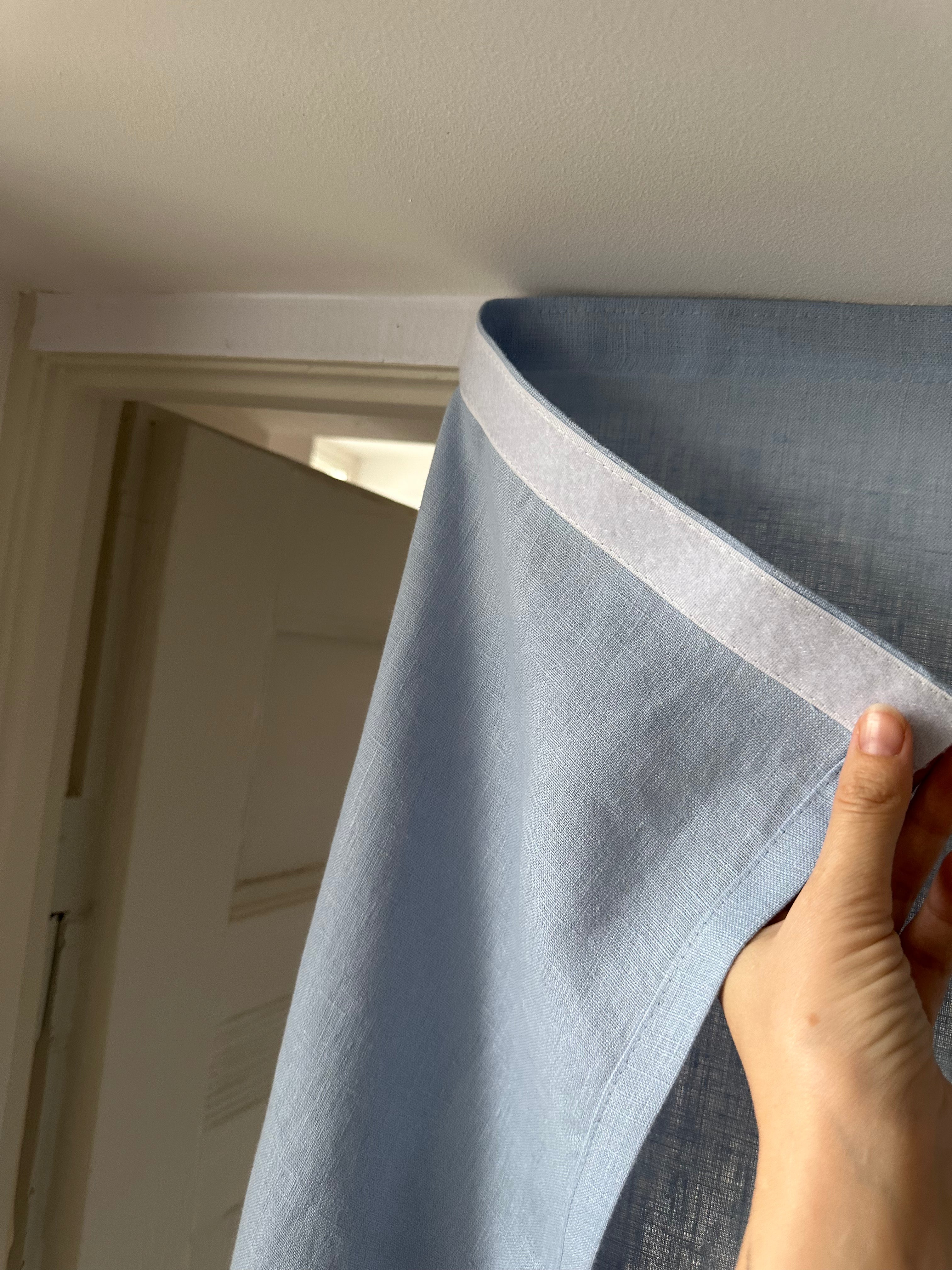color block linen door curtain with velcro tape