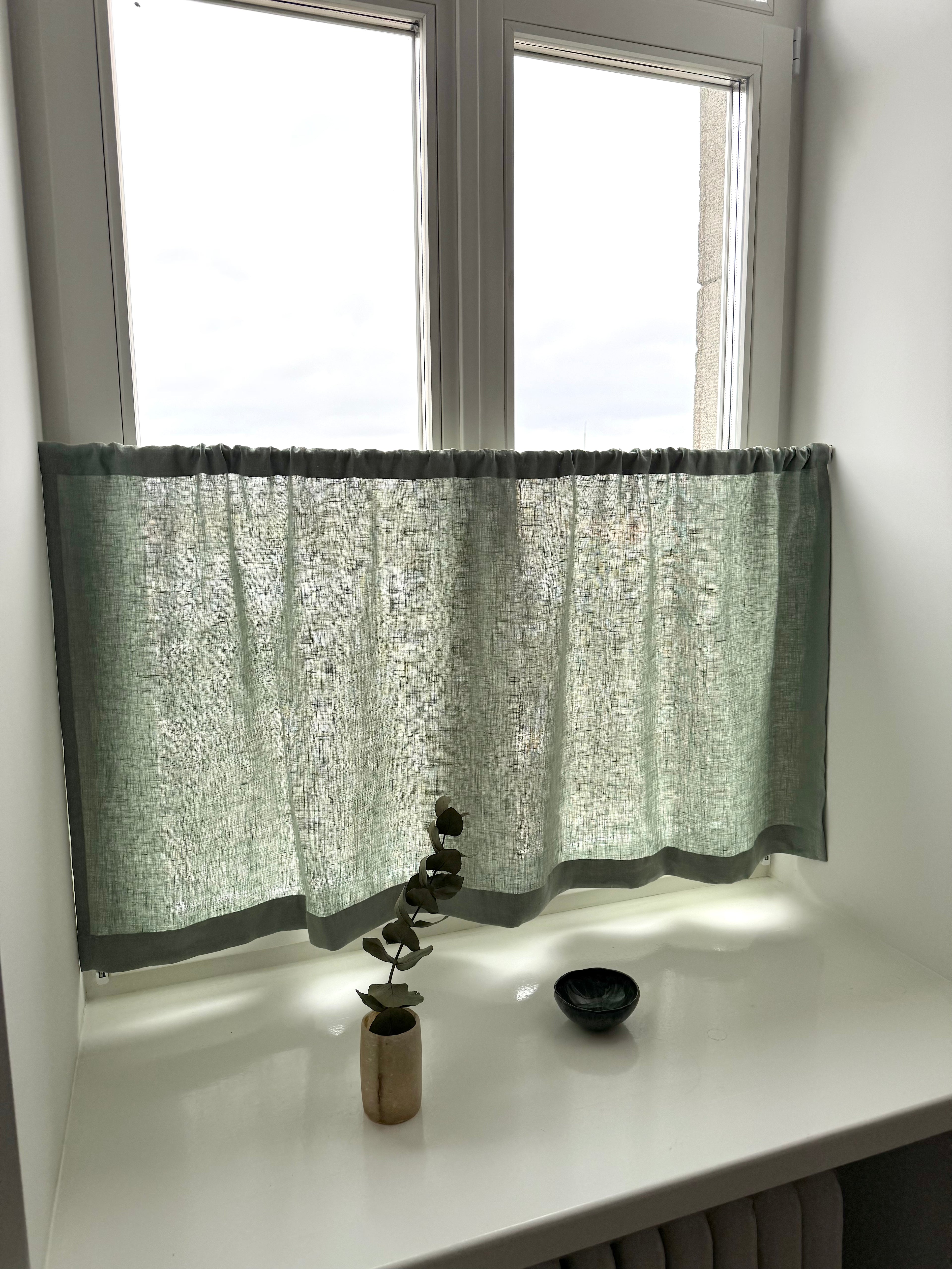 green linen cafe curtain