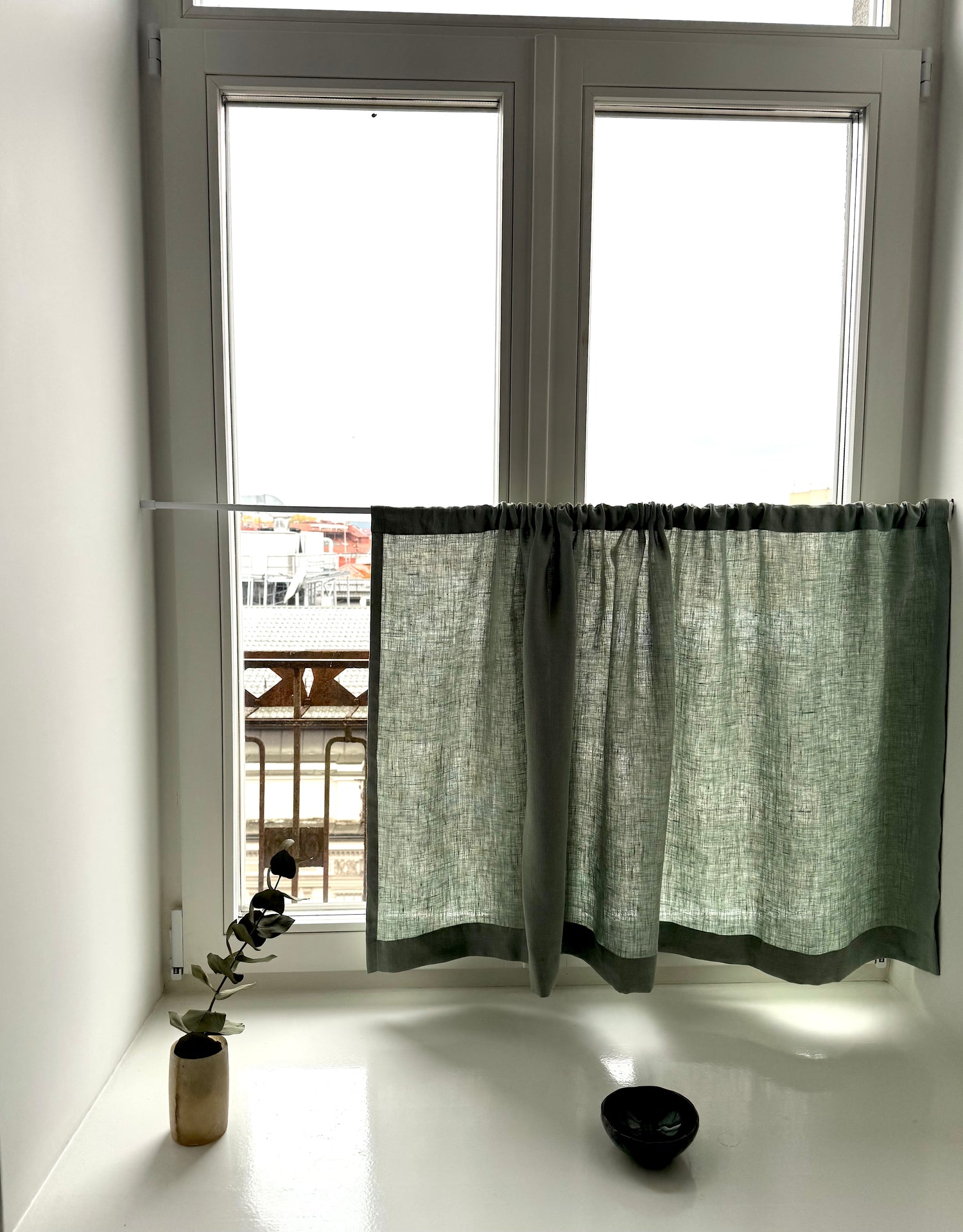 green linen cafe curtain