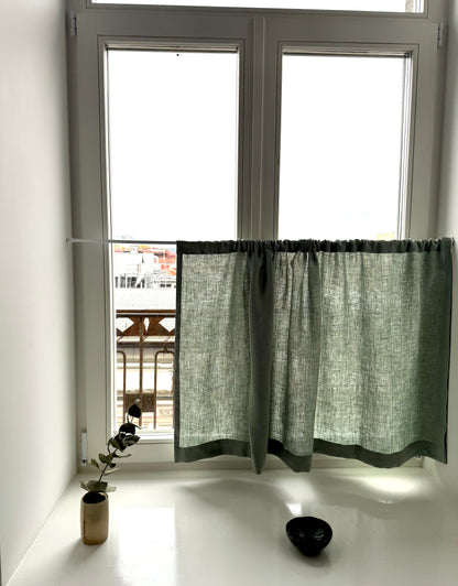 green linen cafe curtain