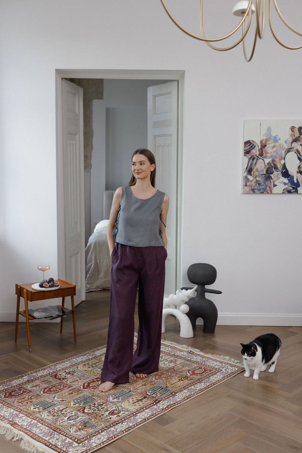 Pigeon Gray Linen Crop Top With Side Ties