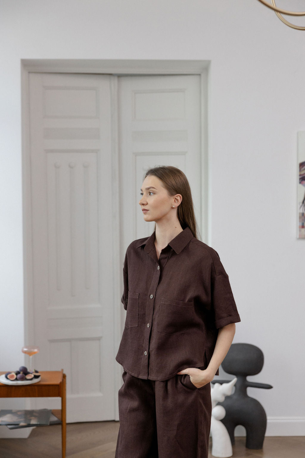 brown linen women shirt