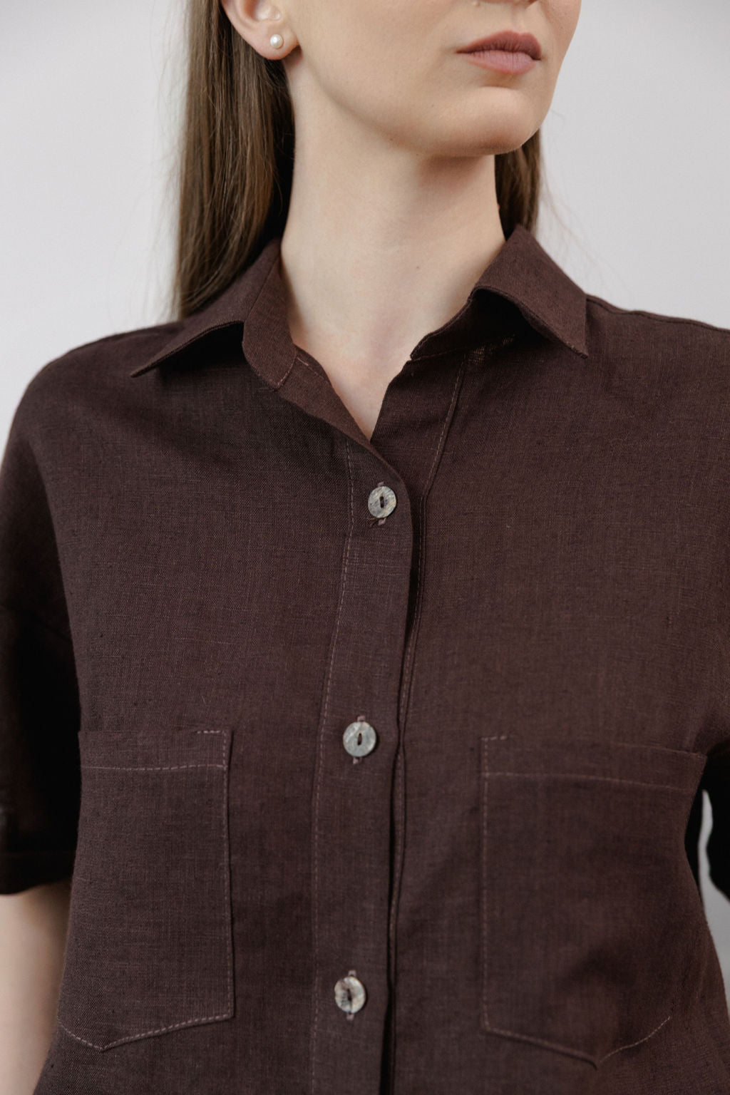 brown linen women shirt