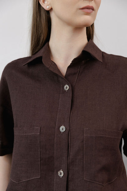 brown linen women shirt
