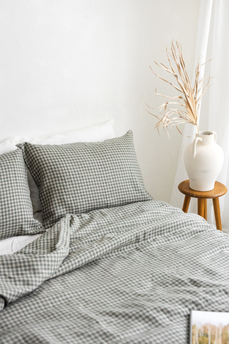 gingham linen bedding set