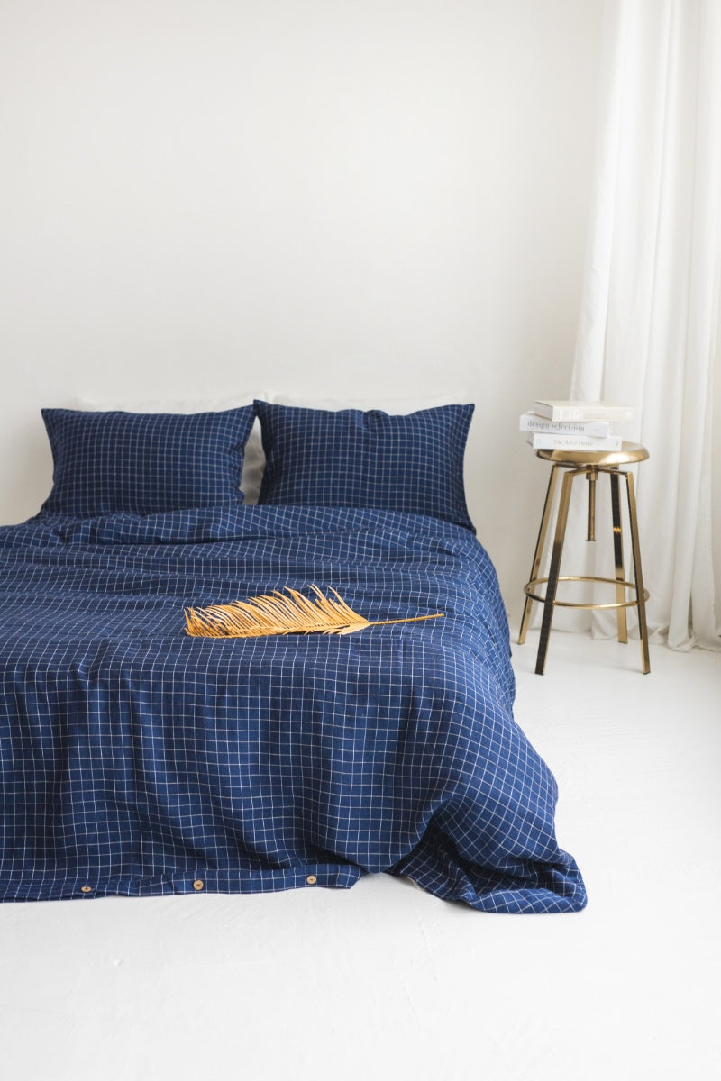 navy blue linen bedding