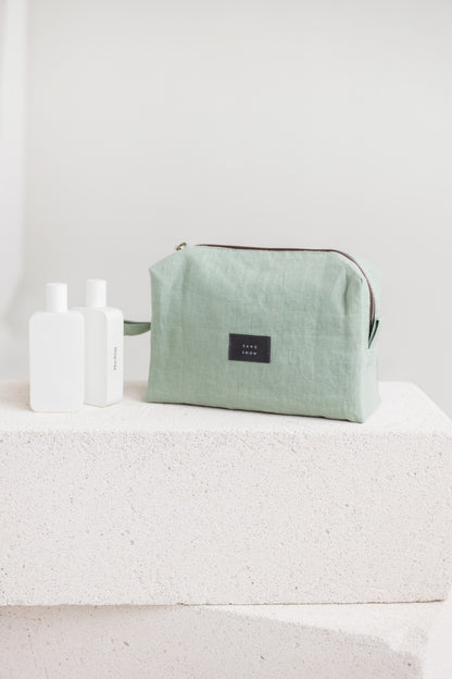 linen makeup bag