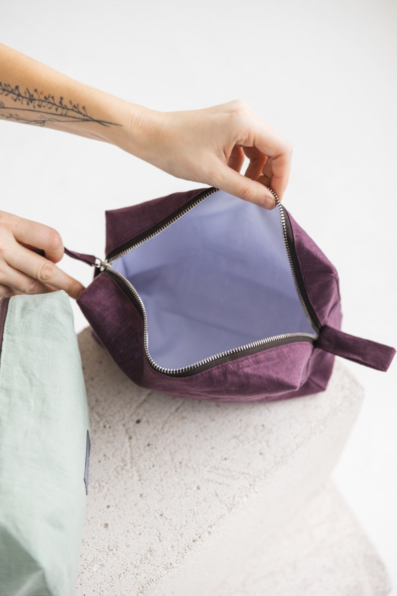 linen makeup bag